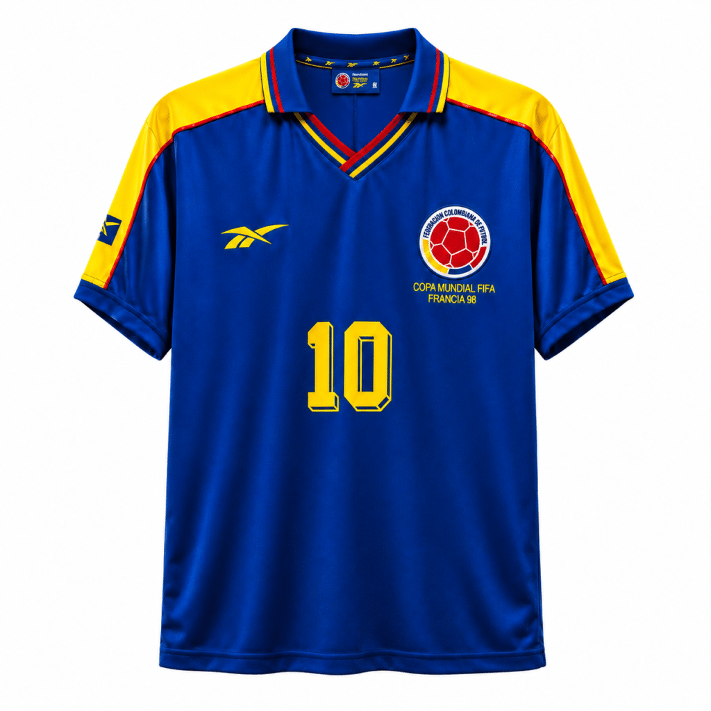 Camiseta Colombia Retro Francia 98 Versión Pibe Azul